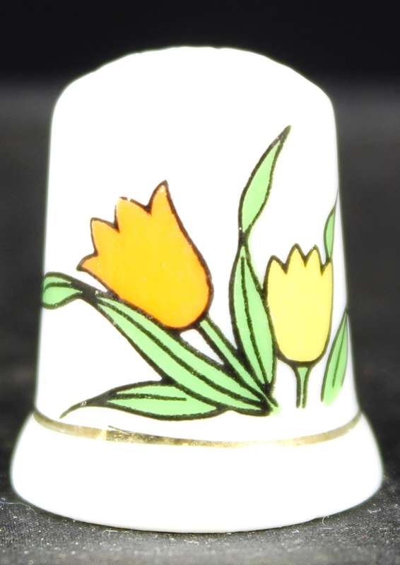 Porcelain Thimble - Orange & Yellow Tulips