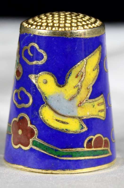 Cloisonne Thimble - Embossed Birds and Flowers