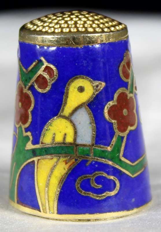 Cloisonne Thimble - Embossed Birds and Flowers