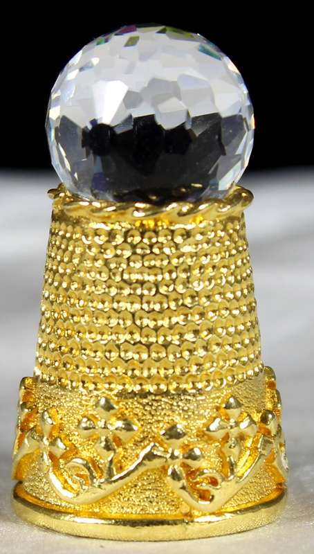Gold Colored Metal Thimble - Crystal on Top