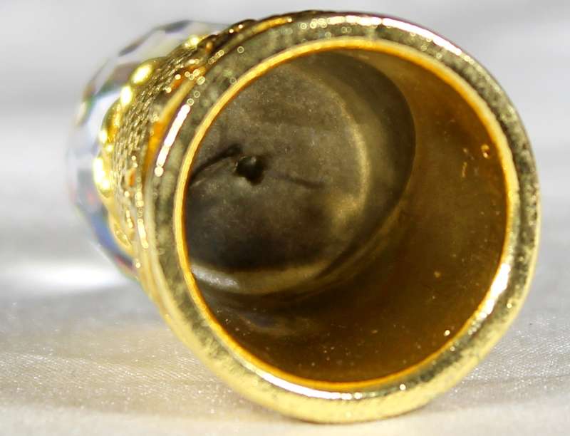Gold Colored Metal Thimble - Crystal on Top