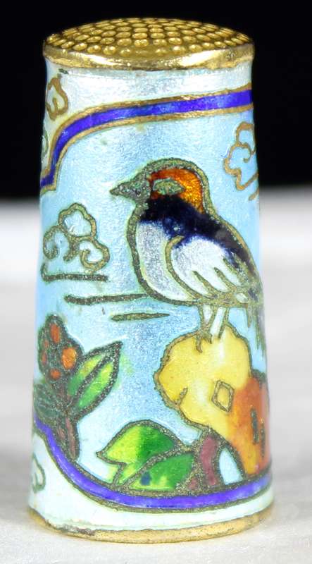 Cloisonne Thimble - Tall Embossed Birds & Flowers
