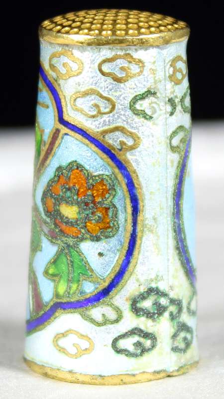 Cloisonne Thimble - Tall Embossed Birds & Flowers