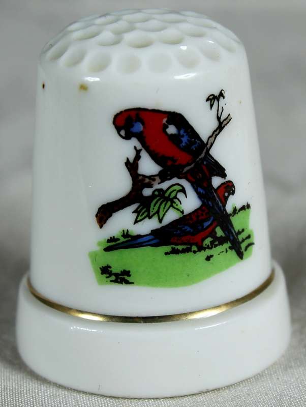 Bone China thimble - red bird on a branch