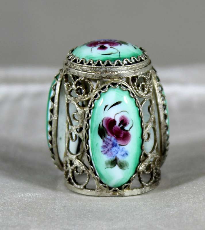 Filigree Enamel Thimble from Russia - Green