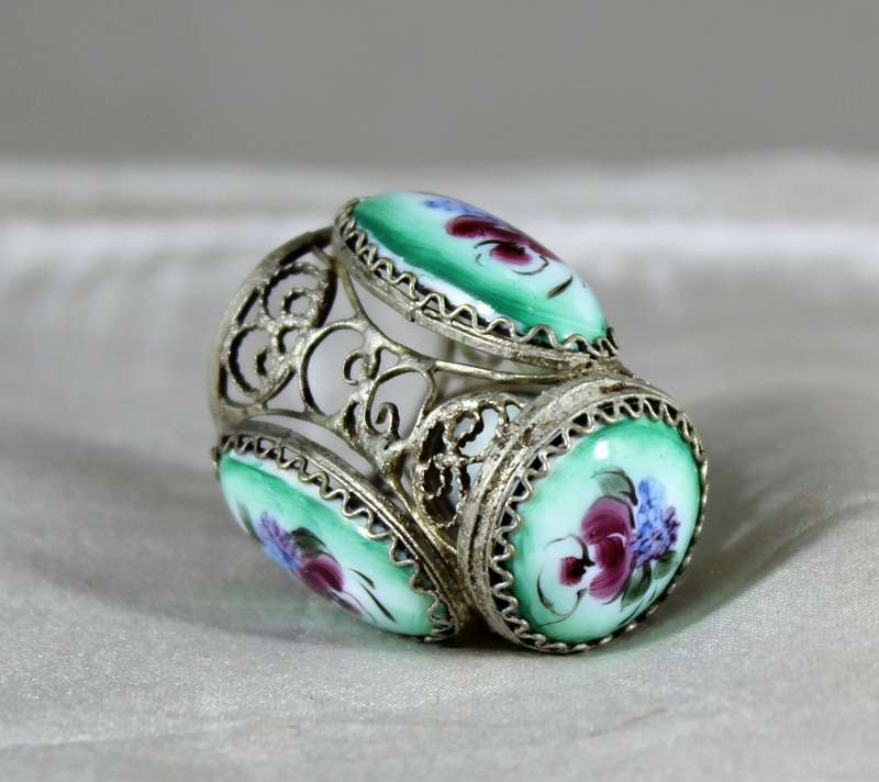 Filigree Enamel Thimble from Russia - Green