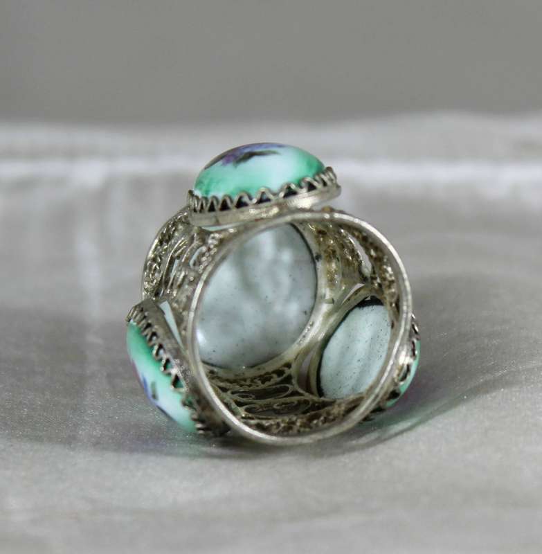 Filigree Enamel Thimble from Russia - Green