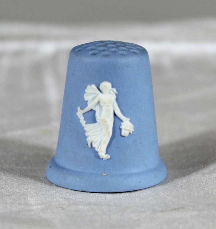 Wedgwood Blue Jasperware Thimble - Floral Girl