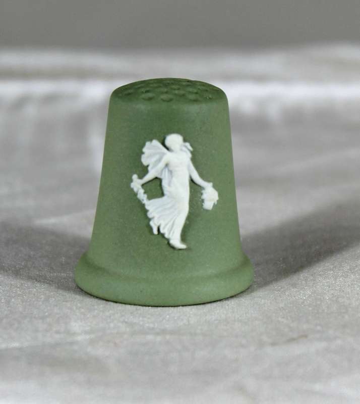 Wedgwood Green Jasperware Thimble - Floral Girl