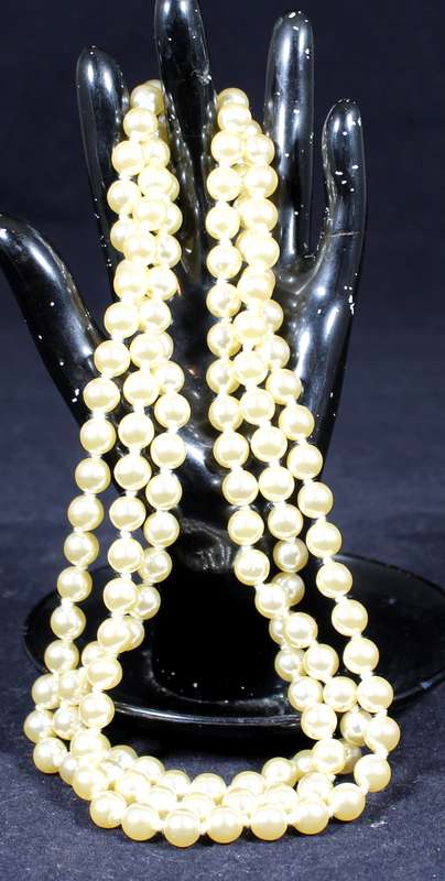 Costume Jewelry - Very Long Light Gold Pearl Necklace
