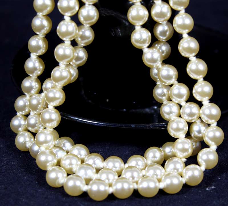 Costume Jewelry - Very Long Light Gold Pearl Necklace