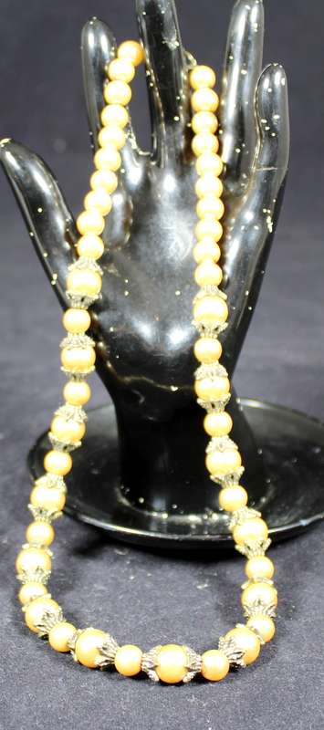 Costume Jewelry - Pearl Necklace with Metal Embellishment