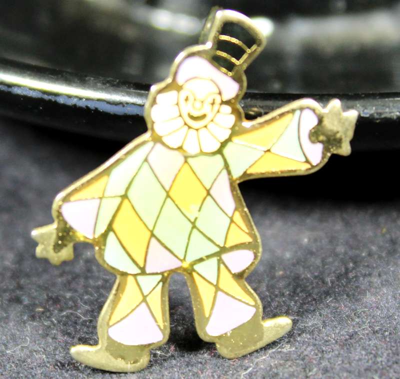 costume jewelry - metal and enamel clown brooch