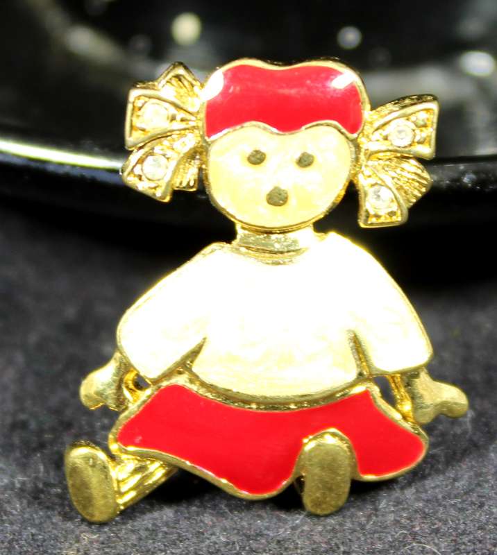 costume jewelry - ponytail girl with diamante & enamel brooch