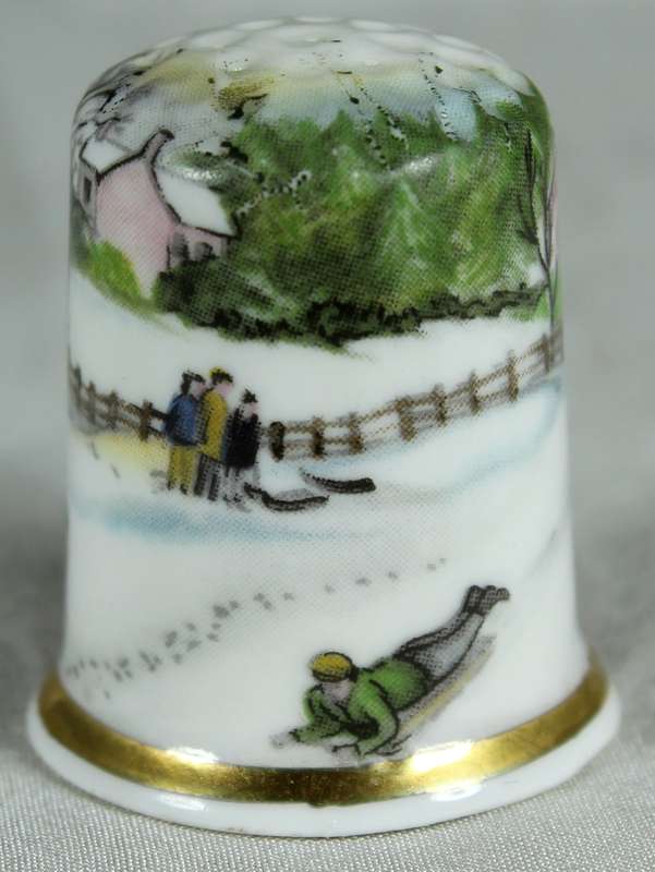 Bone China thimble - snow scene