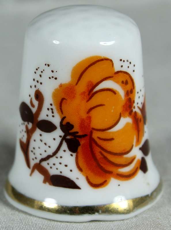 Bone China thimble - orange flowers