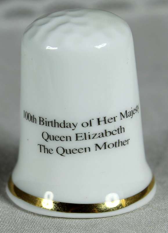 Bone China thimble - Queen mother 100th birthday