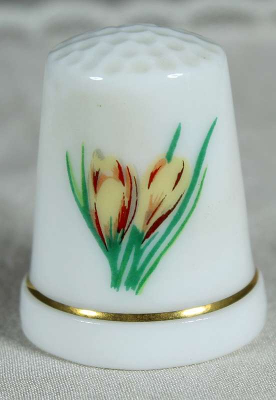 Bone China thimble - yellow & red flowers