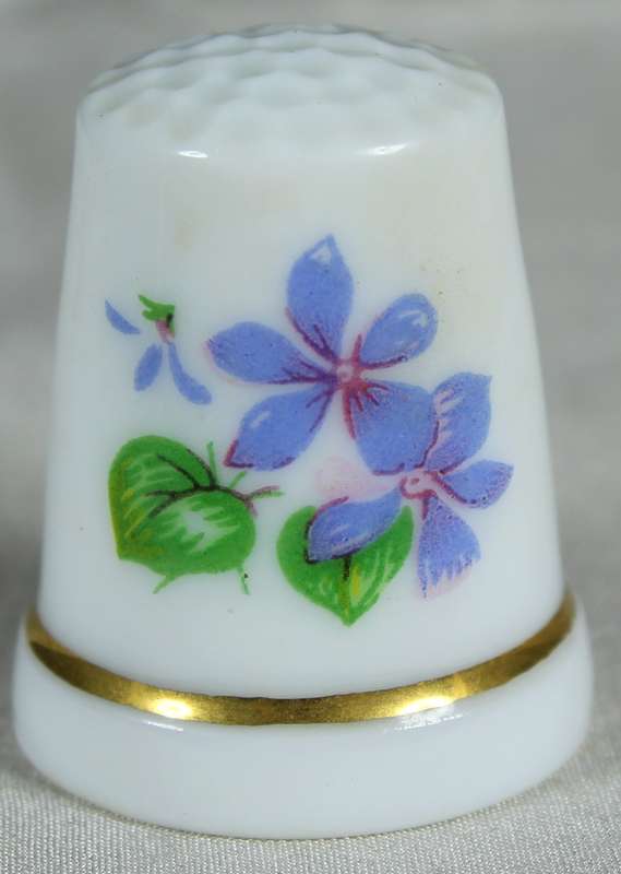 Bone China thimble - purple flowers