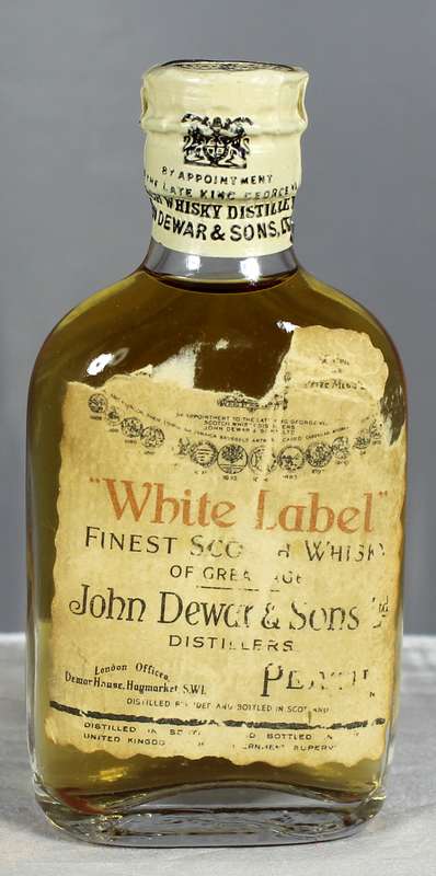 Mini liquor bottle - John Dewar - White label