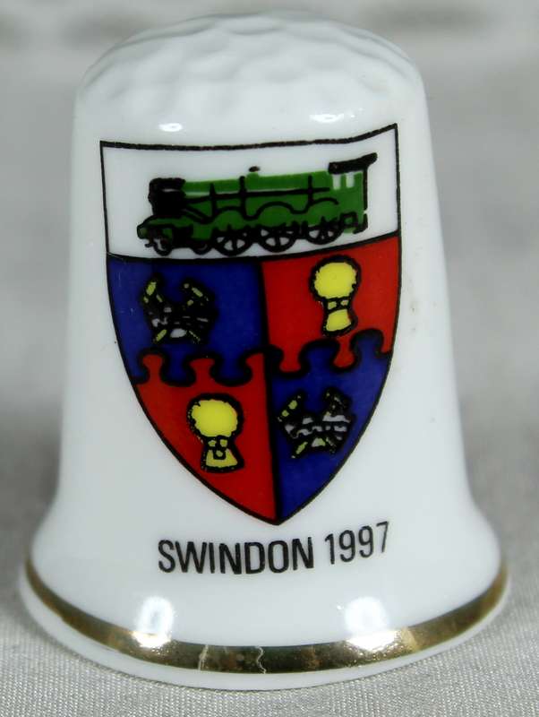 Bone China thimble - Flags souvenirs - Swindon 1997
