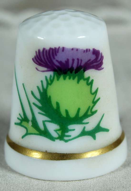 Bone China thimble - green with purple flower