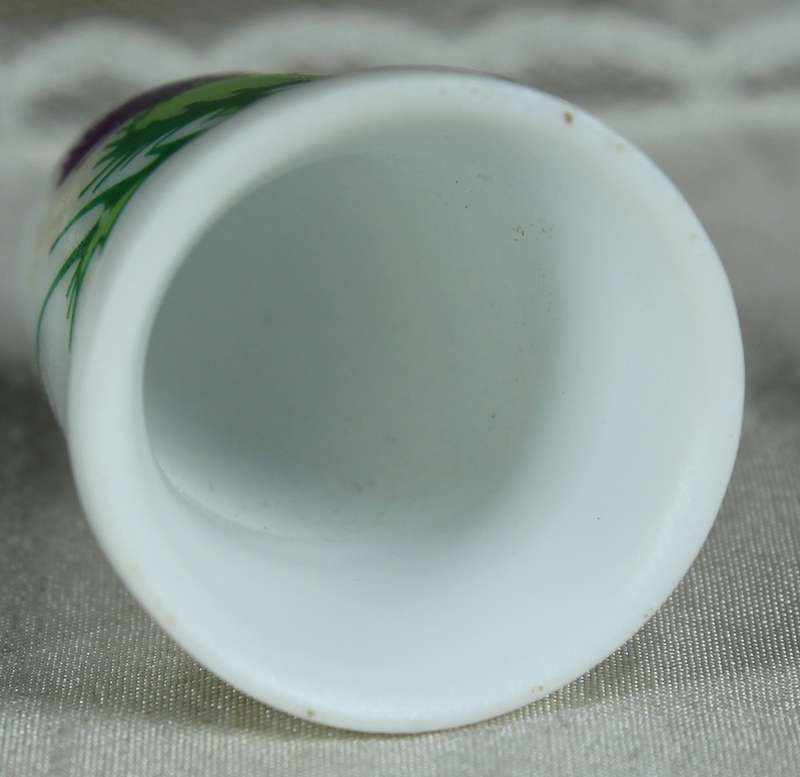 Bone China thimble - green with purple flower