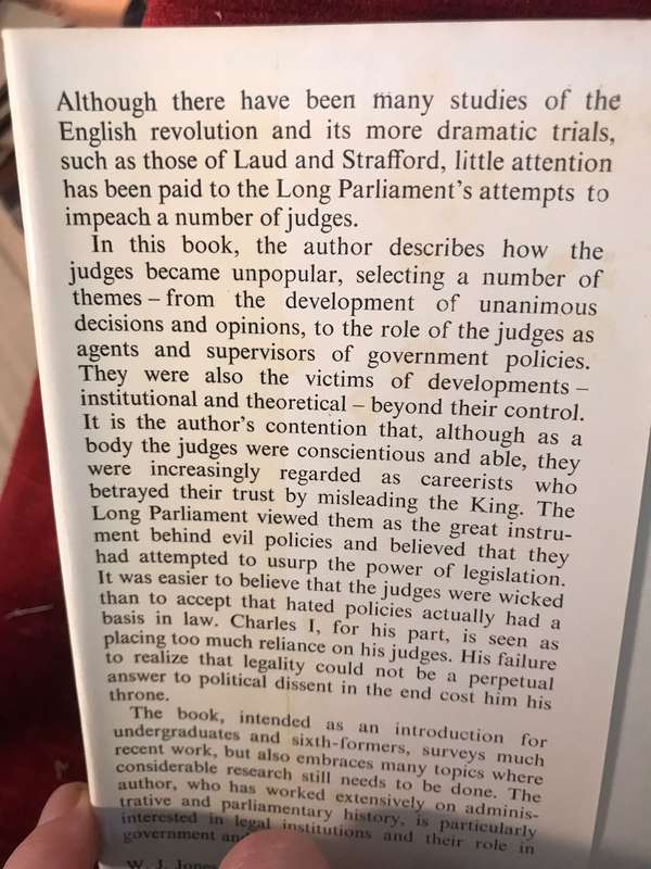 Politics and the Bench: Judges and the Origins of the English Civil War - WJ Jones (1971 1st Ed)