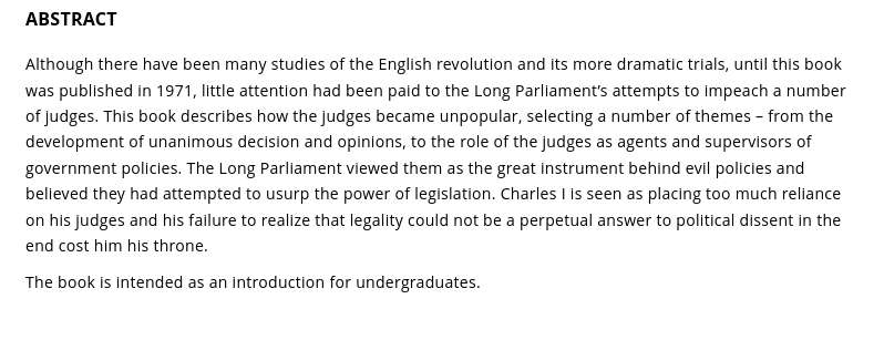 Politics and the Bench: Judges and the Origins of the English Civil War - WJ Jones (1971 1st Ed)
