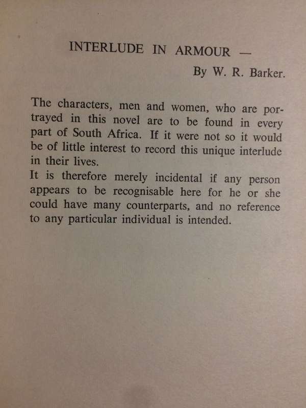Interlude In Armour: A South African Novel - W.R. Barker