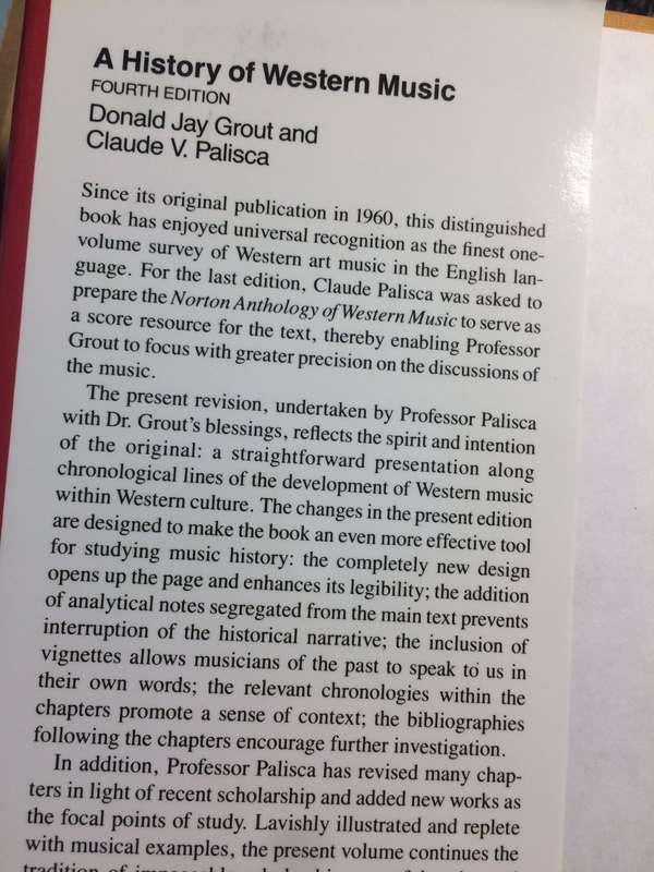 A History of Western Music: Fourth Edition - Donald J Grout & Claude V Palisca (HARDCOVER)