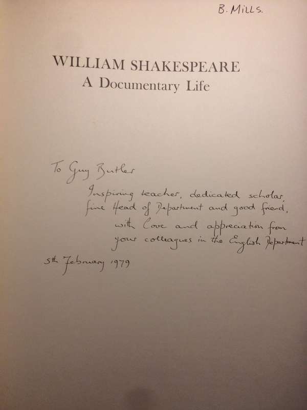 William Shakespeare: A Documentary Life - S Schoenbaum | 1975 1st Ed |Gifted to Guy Butler at Rhodes