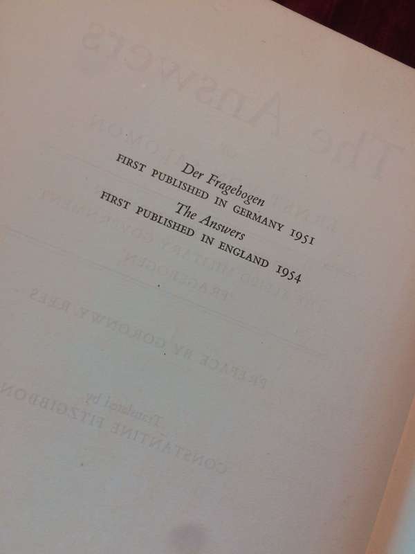 The Answers of Ernst von Salomon to the 131 Questions in the Allied Military Government "Fragebogen"