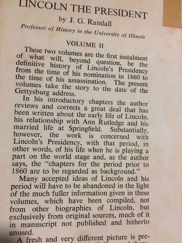 Lincoln the President: Springfield to Gettysburg Volume Two - JG Randall (1948 1st Ed Hardcover)
