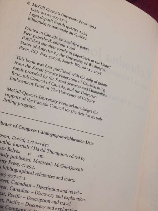Columbia Journals - David Thompson (Edited by Barbara Belyea)