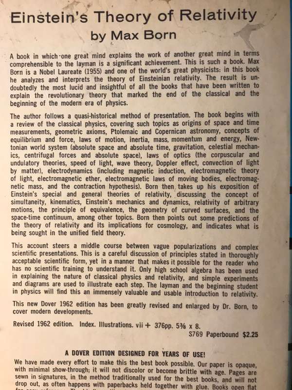 Einstein's Theory of Relativity - Max Born (Published by Dover, 1962)