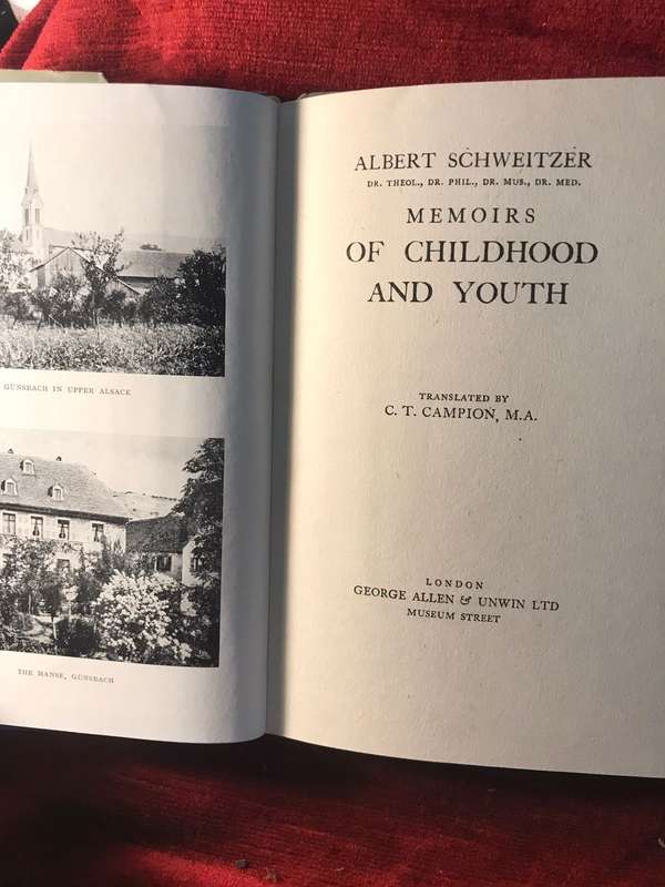 Memoirs of Childhood and Youth - Albert Schweitzer (1949 Hardcover)