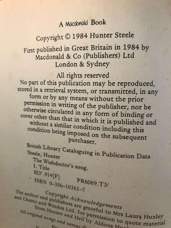 The Wishdoctor's Song - Hunter Steele (1984 1st Edition Hardcover)