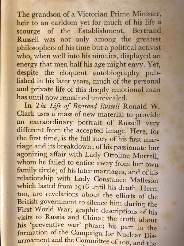 The Life of Bertrand Russell - Ronald W Clark (1975 1st Edition Hardcover)