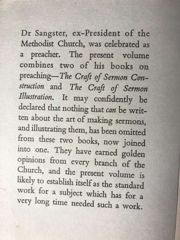 The Craft of the Sermon - WE Sangster (1964 Hardcover - The Epworth Press)