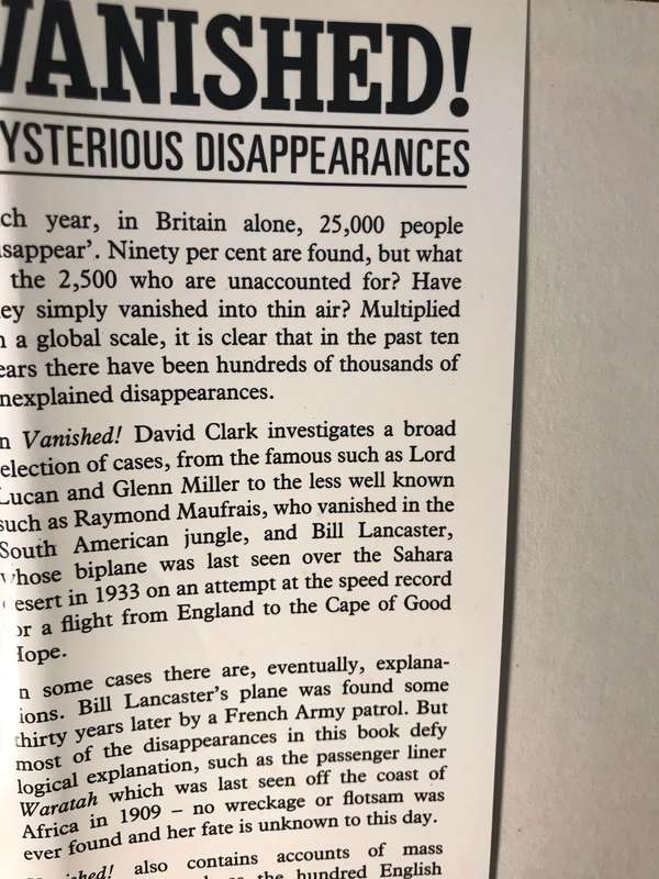 Vanished!: True Tales of Mysterious Disappearances - David Clark (1990 1st Edition Hardcover)