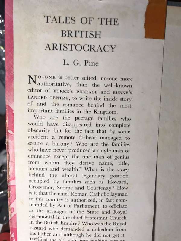 Tales of the British Aristocracy - LG Pine (1956 1st Edition Hardcover)