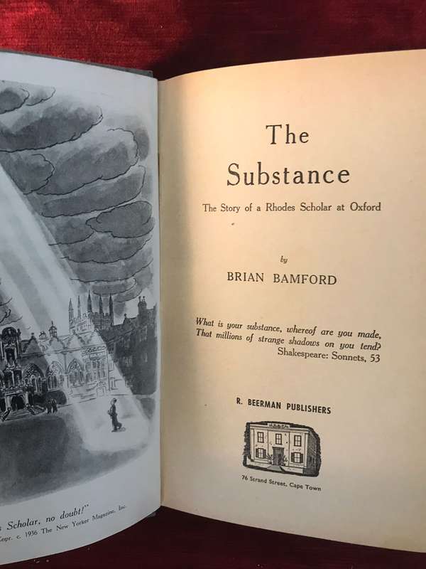 The Substance: The Story of a Rhodes Scholar at Oxford - Brian Bamford (1959 1st Edition Hardcover)