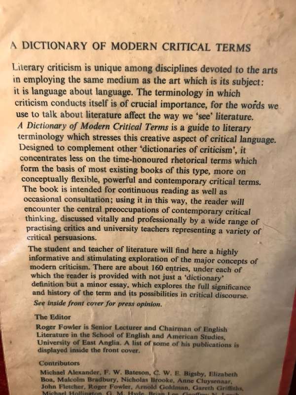 A Dictionary of Modern Critical Terms - Edited by Roger Fowler