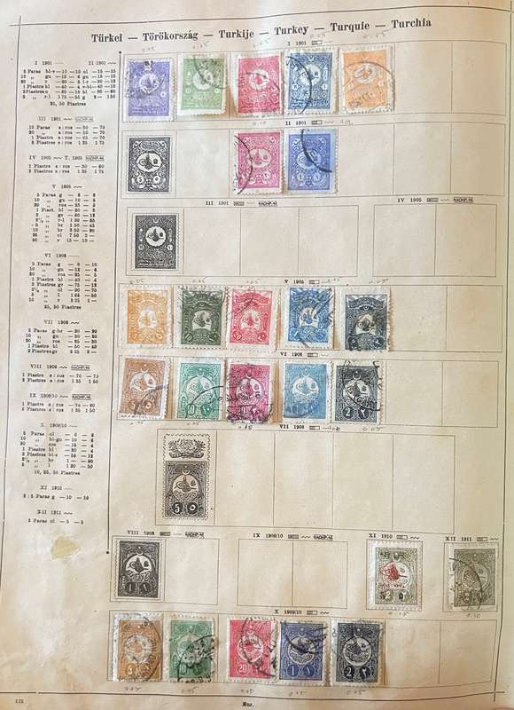 1901-1910 Turkey, selection of 24 stamps on old album page (hinged)