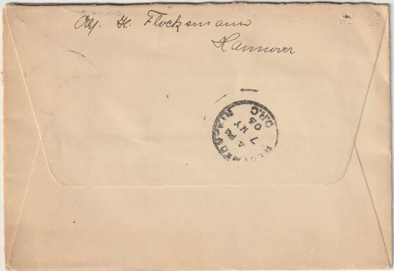 1903 Deutsche Reich cover with vertical pair 10Pf. Germania used from Hannover to Bloemfontein