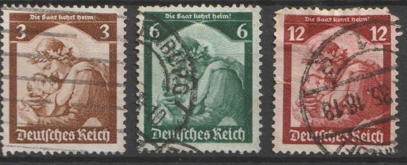 1935 Germany, Saar vote, 3, 6 and 12Pf used