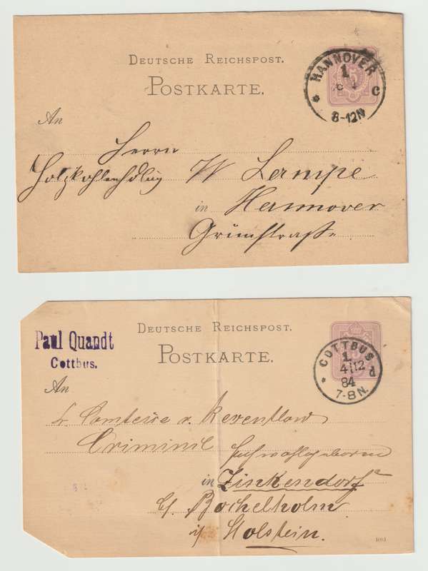 4 x Deutsche Reichs Post used postal stationary cards 1876 to 1884
