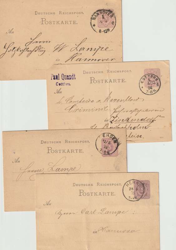 4 x Deutsche Reichs Post used postal stationary cards 1876 to 1884