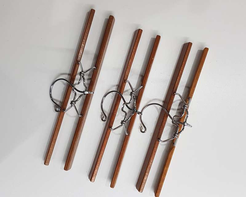 Vintage Wooden Trouser Clamps/Hangers. Set of 3x Wooden trouser/skirt hangers